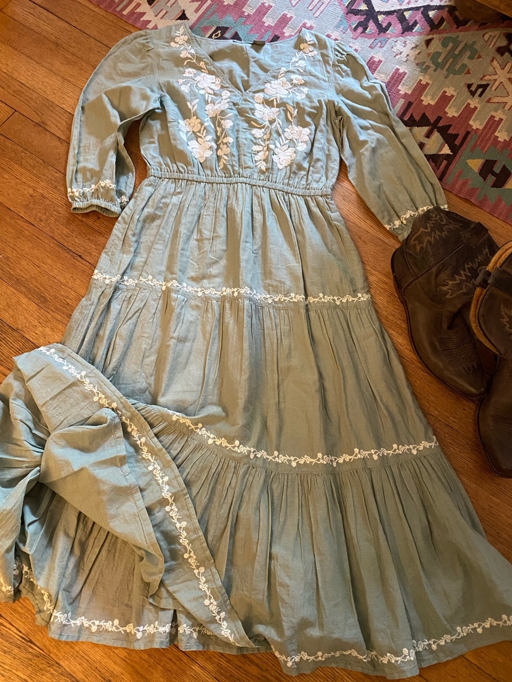 Sage Green Embroidered Prairie Dress
